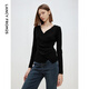 朗姿純羊毛氣質(zhì)v領(lǐng)高級感黑色打底衫冬季新款高級感顯瘦毛針織衫 黑色 M