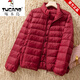 啄木鳥(niǎo)正品女裝輕薄羽絨棉服2025春秋新款立領(lǐng)短款薄款大碼修身外套棉衣 酒紅色 XL 【建議115-125斤】