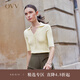 OVV2023秋冬新款女裝絲棉混紡POLO領(lǐng)羅紋修身中袖針織衫 淺黃（凈色）A2 L