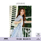JESSIE法式度假風(fēng)連衣裙夏季新款女短袖收腰裙子 藍(lán)色 XL