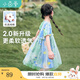 茵曼（INMAN）童裝綠色裙2025夏季新款洋氣泡泡袖兒童油畫(huà)碎花裙網(wǎng)紗公主裙 碧海藍-F3832098A 130