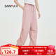 三福休閑褲2025夏季英文刺繡寬松闊腿工裝風(fēng)褲子女裝497905 粉紅 M