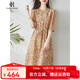 clotho Rennie品牌女裝印花連衣裙女2025年夏季新款氣質(zhì)百搭遮肉顯瘦圓領(lǐng)中長(zhǎng)裙 圖片色 XL