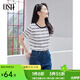 OSA復古提花立體蕾絲T恤女2025夏季新款減齡休閑通勤短袖上衣薄款 黑白條 L