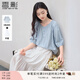 香影中袖襯衫女圓領(lǐng)2025夏裝新款慵懶泡泡袖氣質(zhì)淑女寬松藍(lán)色上衣 藍(lán)色 M 160/84A/95-110斤