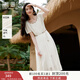 香影波西米亞白色連衣裙女2025夏季新款含亞麻短袖收腰度假風(fēng)裙子 鷺白 S 155/80A/85-95斤