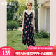 Olrain歐芮兒黑色碎花連衣裙女春夏2025新款法式玫瑰印花吊帶裙 黑色 L