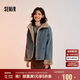 森馬（Semir）牛仔棉服女拼接毛領(lǐng)美式復(fù)古2024冬寬松毛邊夾克街頭109724108017