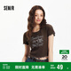 森馬（Semir）短袖T恤女短款設計感鏤空辣妹2025夏印花木耳邊上衣109325100046