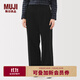 無(wú)印良品（MUJI）女式 木棉混燈芯絨 抽褶寬版褲褲子女款女裝25年秋季BE1XPA5A 黑色 M （160/66A）