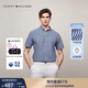 TOMMY HILFIGER【透氣府綢】夏季男純棉商務(wù)休閑格子短袖襯衣襯衫男外套35440 藍白格紋C5J XL （推薦：165-180斤）