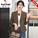 啄木鳥(niǎo)正品女裝短款西裝外套女2026新款春秋季休閑小個(gè)子氣質(zhì)小西服上衣 咖色 L (建議105斤-115斤)