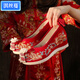 淇絲蔓秀禾婚鞋新款新娘漢服鞋內增高古風(fēng)鞋子女流蘇串珠中式新娘繡花鞋 炫彩6.6cm紅色高跟 34