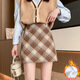 歌詩(shī)慧格子短裙毛呢半身裙秋冬2025新款裙子包臀裙高腰顯瘦小個(gè)子a字裙 卡其大格毛呢短裙【加絨】 S