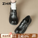 ZHR英倫單鞋女學(xué)院風(fēng)減齡厚底樂(lè )福鞋時(shí)尚皺面圓頭皮鞋女JF136黑色37