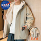 NASA MARVEL棉服男冬季連帽外套棉襖子潮流羊羔絨保暖情侶面包服 灰綠 L