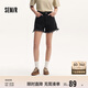 森馬牛仔褲女黑色毛邊綁帶夏高腰短褲109324122006