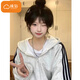 棉致美式三條杠連帽開衫衛(wèi)衣女春秋季2025新款休閑寬松慵懶風(fēng)上衣外套 400白灰色【常規(guī)高品質(zhì)30.5】 L 105-120斤