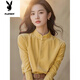 花花公子新中式國風(fēng)立領(lǐng)黃色絲絨襯衫女秋冬內搭小眾設計襯衣絕美長(cháng)袖上衣 黃色 L 110-120斤