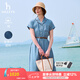 哈吉斯（HAZZYS）女裝 夏季女士【PHIZ系列】連肩收腰牛仔連衣裙女 淺藍色LL S (155/80A 36)