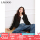 lagogo【萬(wàn)金系列】小香風(fēng)短款外套女拉谷谷春秋新款黑色亮絲上衣 混色(Y0) M