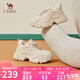 駱駝（CAMEL）老爹鞋女網(wǎng)布皮面拼接雙系帶厚底休閑鞋 L24S283079 杏色 37