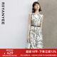 顏域水墨印花連衣裙女2024新款夏裝復(fù)古優(yōu)雅背心裙中長款圓領(lǐng)裙子 黑白花 M/38
