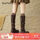 DAPHNE達芙妮厚底長(cháng)筒靴女2025秋新款不過(guò)膝高筒靴子堆堆皮靴西部騎士靴 棕色 38