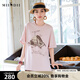 謎底印花T恤短袖女2025夏新款圓領(lǐng)粉色原創(chuàng)繡花寬松上衣256MT6023 懷舊粉 L