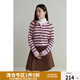 獨束大碼女裝全羊毛減齡條紋針織開(kāi)衫女冬裝新款羅紋收口針織羊毛衫 花蜜粉 L