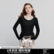 初語(yǔ)天絲羊毛修身T恤女2025秋季新款后分割線(xiàn)U領(lǐng)長(cháng)袖打底上衣七夕 黑色預售10-13 L