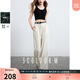 三彩2025秋款杏色牛仔褲中腰寬松闊腿褲休閑卷邊長(cháng)褲M(mǎn) 米白色 S 155/64A