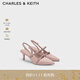 CHARLES&KEITH亮鉆一字帶尖頭包頭法式復古高跟涼鞋女生日禮物CK1-61720199 Nude肉色 37