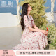 香影（xiangying）紅色碎花連衣裙女2025夏裝新款高腰大翻領(lǐng)泡泡袖茶歇裙子 暗紅 S
