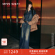 MISS SIXTY冬牛仔連衣裙女長(cháng)袖美式復古洗水后開(kāi)衩百搭長(cháng)裙 中藍 XS