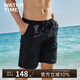 WATERTIME/水川男士速干寬松沙灘褲海邊度假五分溫泉泳褲套裝沖浪短褲 黑色 M
