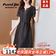奧絲婕（Aosijie）高端品牌龜紋香云紗連衣裙女2025夏季新款氣質(zhì)顯瘦桑蠶絲真絲裙子 黑色（100%桑蠶絲） M 【90-105斤】