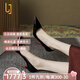 OLJ奢侈高端品牌真皮尖頭紅底高跟鞋女2025年最新款細跟休閑淺口單鞋 黑色漆皮6CM 37
