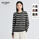深呼吸DEEP BREATH女裝圓領(lǐng)拼色條紋貼嘜寬松長(cháng)袖針織衫上衣女A301808 深灰 M (3)