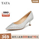 他她（TATA）亮片氣質(zhì)高跟鞋女鞋法式宴會(huì )低跟單鞋秋新款7RXC9CQ4 銀色 38