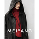美洋（MEIYANG）大斗篷皮衣 植鞣綿羊皮革真皮簡(jiǎn)約連帽夾克寬松顯瘦冬季新款 黑色 L