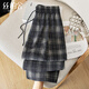 絲柏舍松緊腰格紋休閑褲女2026春裝新款寬松垂感長(cháng)款抽繩褲