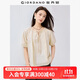 佐丹奴短袖襯衫女純棉府綢綁帶壓褶插肩法式圓領(lǐng)氣質(zhì)小衫13345305 36卡其 M