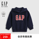 Gap男女童2025秋季新款Logo膠印抓絨套頭連帽衫兒童裝衛(wèi)衣829299 海軍藍 130 cm(8-9歲) 亞洲尺碼