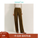 茵曼（INMAN）燈芯絨開(kāi)衩直筒褲2024冬季女裝新款拼接松緊腰寬松保暖長(cháng)褲 咖色 S