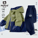 小豬班納（PEPCO）男童套裝秋季2025新款大童防水防污沖鋒衣男孩帥氣外套秋 軍綠/X白豬K-藏藍/X白豬K 160