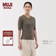 無印良品（MUJI）女式萊賽爾混羅紋編織五分袖針織衫女裝上衣25年秋季短袖內(nèi)搭 煙熏棕色 M (160/84A)