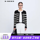 S.DEER圣迪奧女裝羅紋圓領撞色條紋開衫針織衫S233Z3536 黑色/91 L 170