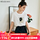 Olrain歐芮兒法式白色短袖T恤女夏新款釘珠印花圓領(lǐng)正肩上衣 米白色 S