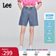 Lee涼涼褲25新品經(jīng)典五袋款設(shè)計(jì)輕薄天絲女百慕大牛仔短褲顯瘦潮 中藍(lán)色 26